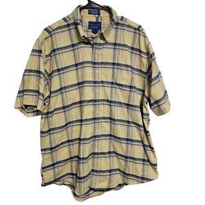 Towncraft Wrinkle Free Button Front Shirt Mens Size Large Yellow Plaid Casual